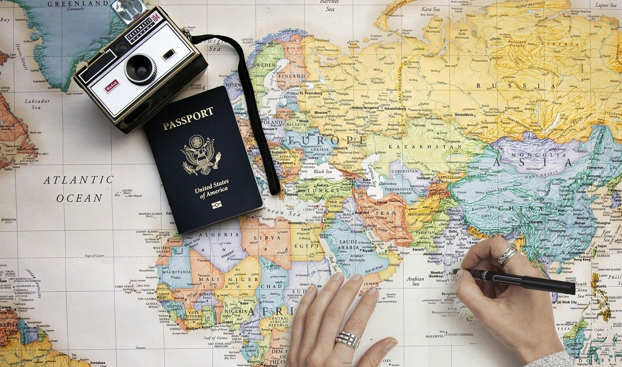 mapa, viaje, mapa de viaje